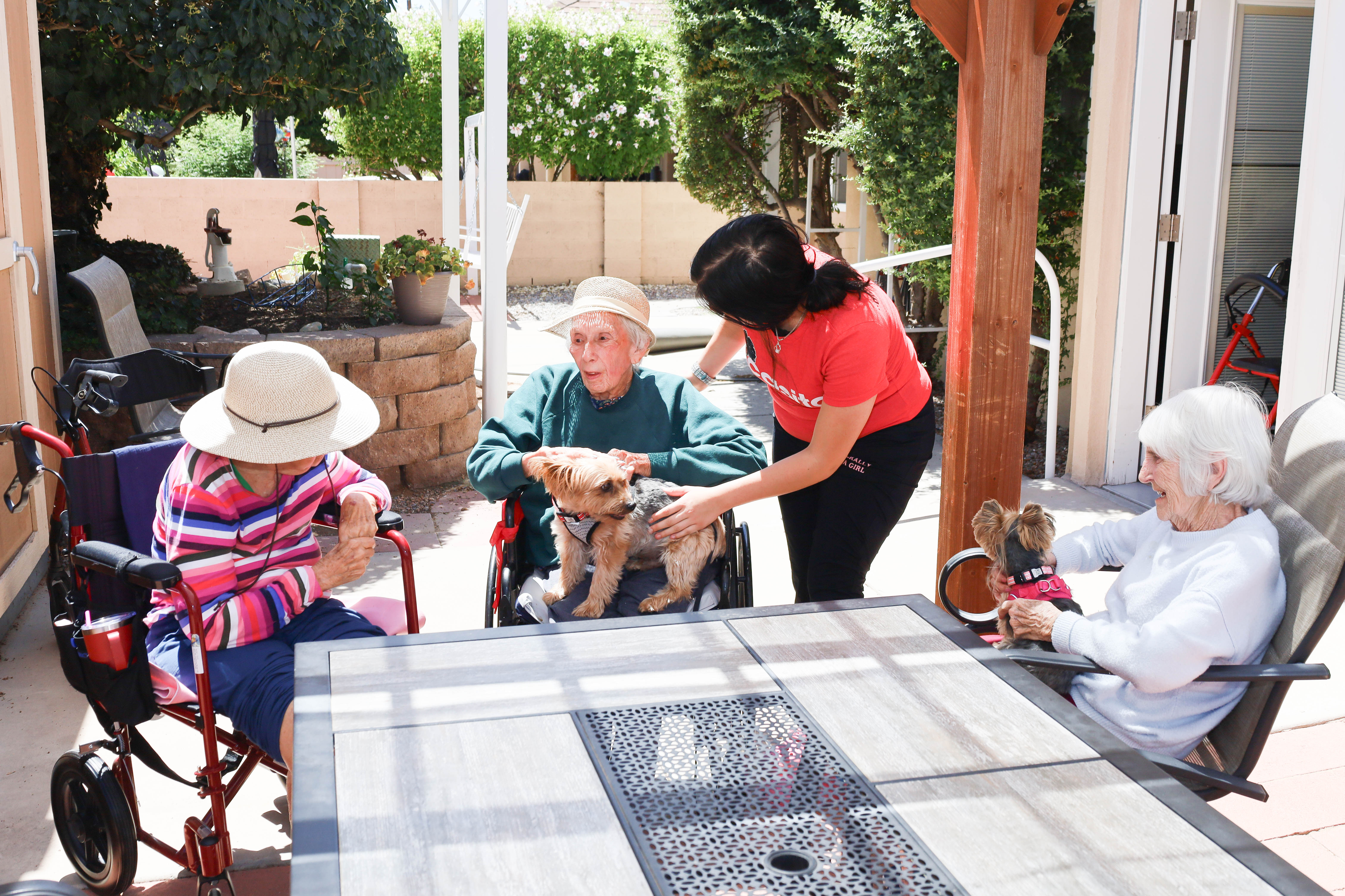 Residents and caregivers sharing an everyday moment at Casita Senior Living